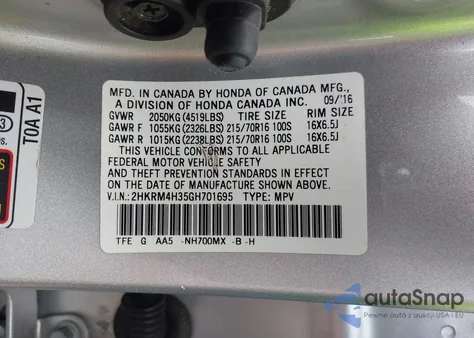 2016 Honda Cr-V Lx from USA, damaged, VIN 2HKRM4H35GH701695